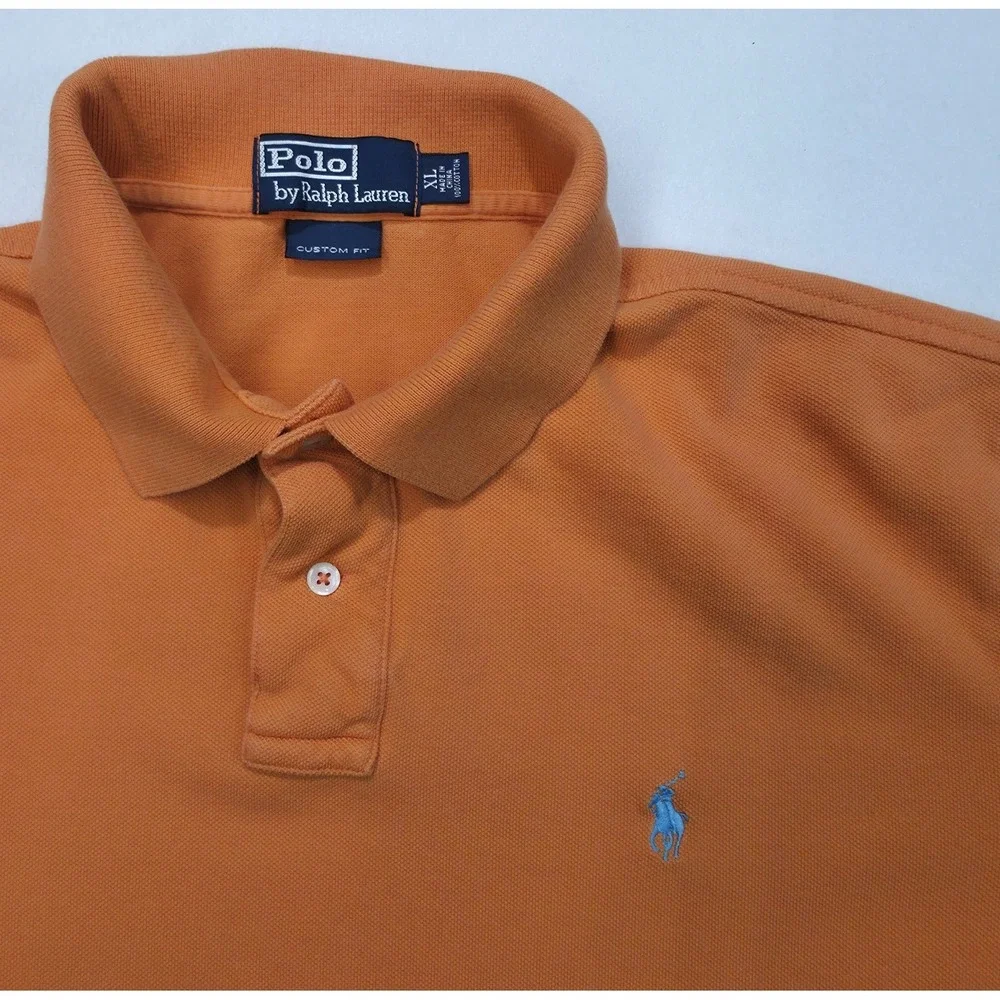 Polo‎ Ralph Lauren Polo Shirt Mens XL Orange Blue Pique Custom Fit